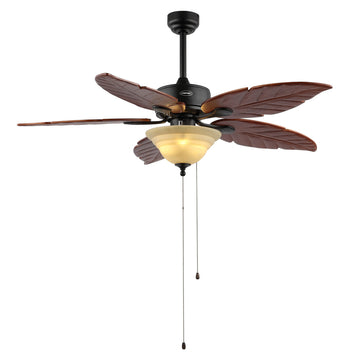 Poinciana 52" Coastal Bohemian Iron/Wood Palm Leaf LED Ceiling Fan with Pull Chain - JONATHAN Y